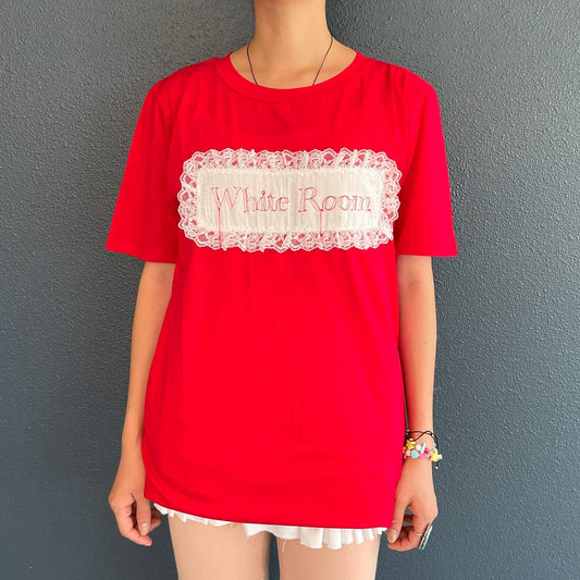 WHITE ROOM embroidery t-shirt / red / 刺繍Tシャツ