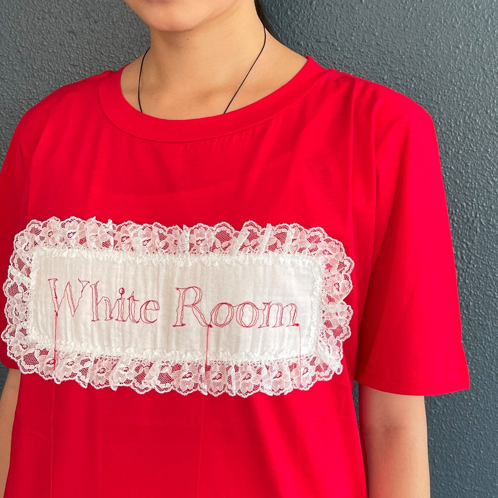 WHITE ROOM embroidery t-shirt / red / 刺繍Tシャツ