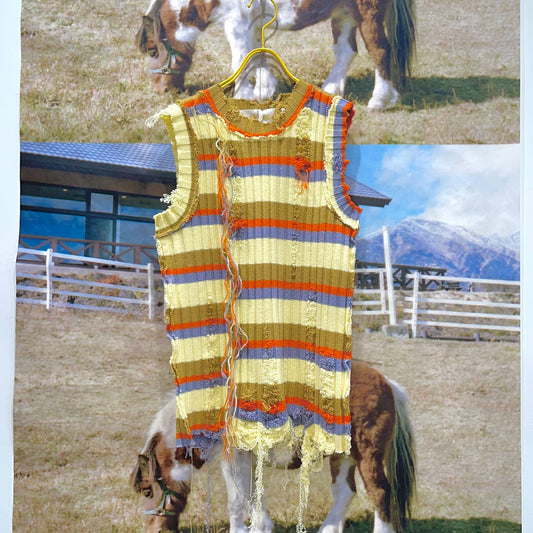 border knit vest / yellow / ダメージニットベスト