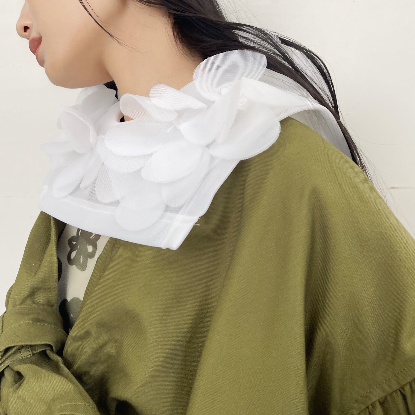 See-through flower collar / White / シースルーフラワーつけ襟