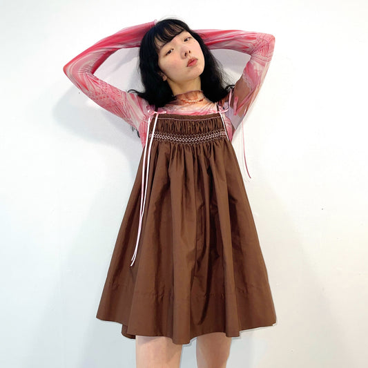 Smocking sleeveless dress / Brown / スモッキングワンピース