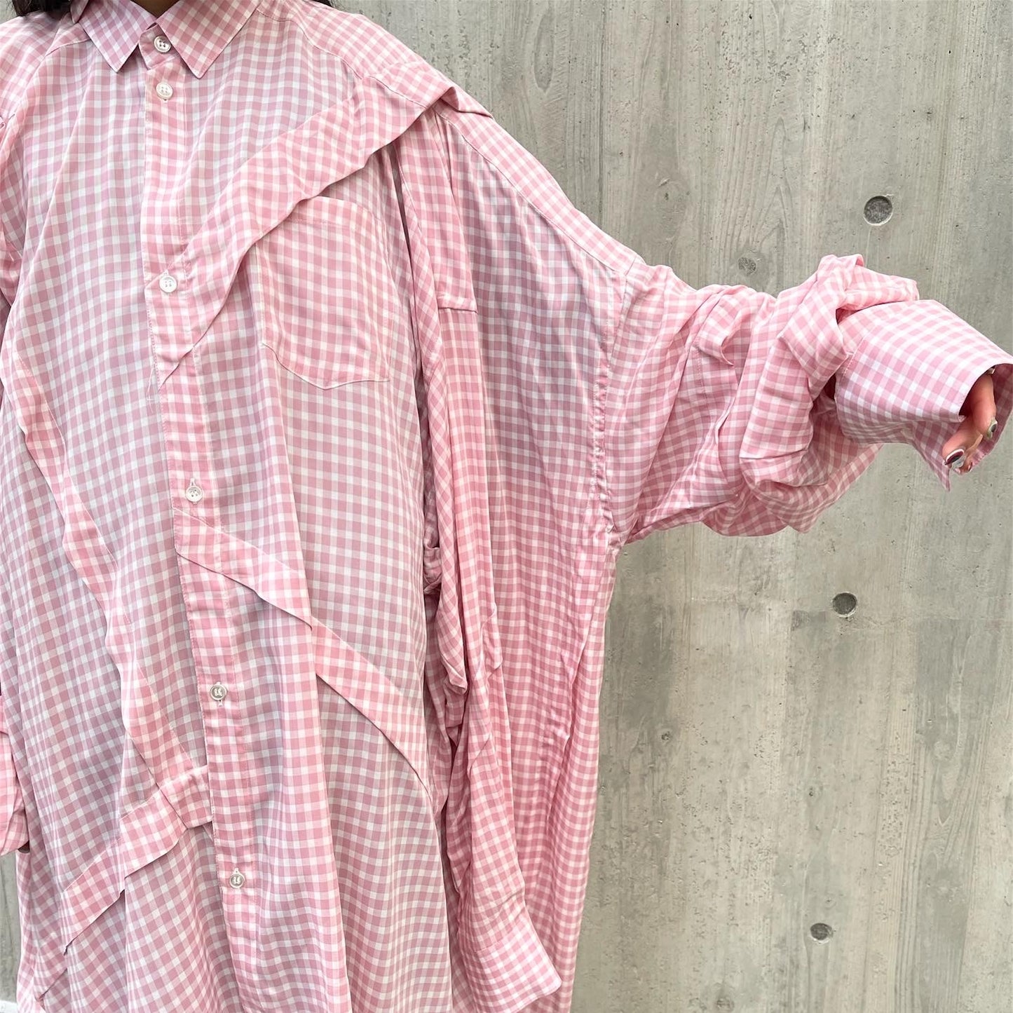 KIDILL / 【SHEEP別注】Chaos Oversize Shirts / Pink Check / アシンメトリー