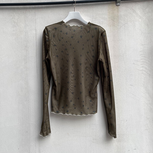 REVERSIBLE POWERNET LONG SLEEVE CUT & SEW / FLOWER × KHAKI / リバーシブルパワーネットカットソー