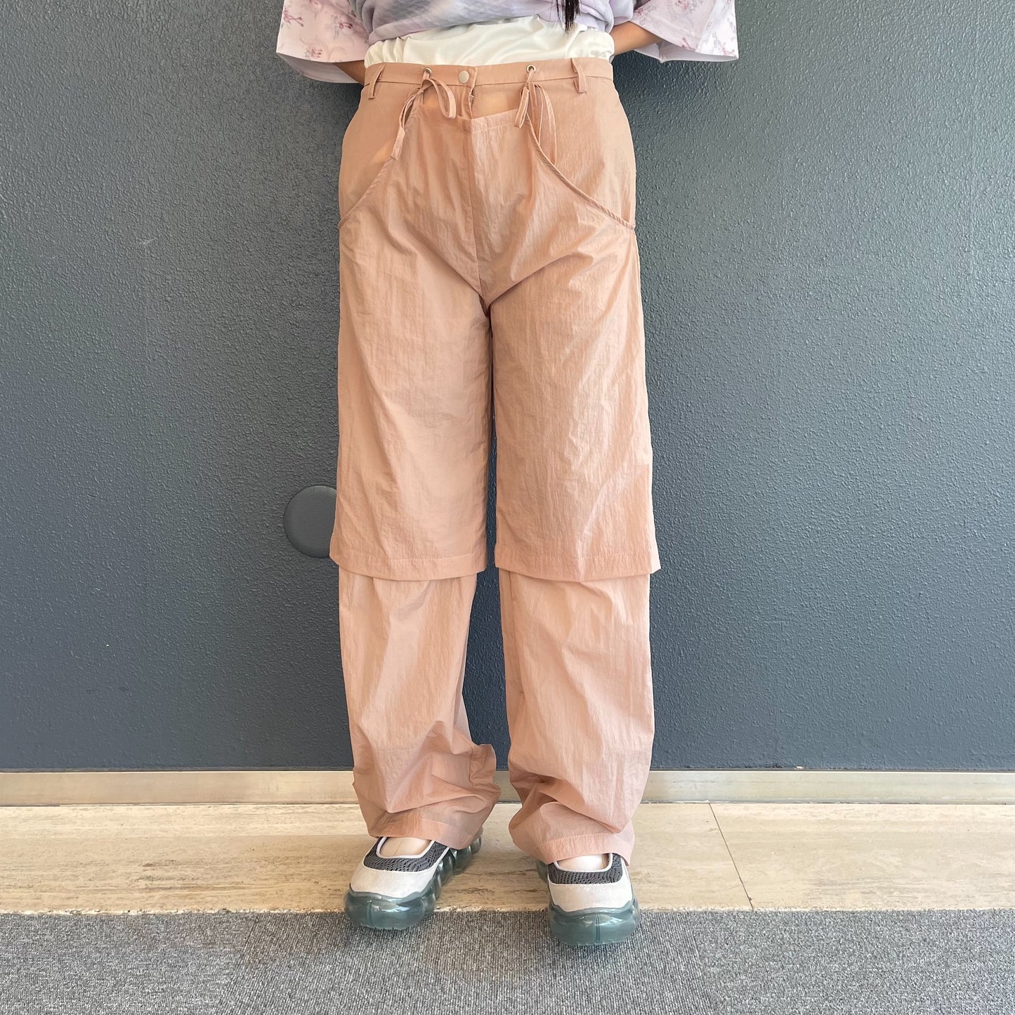 nylon flip layered pants / pink beige / ナイロンフリップレイヤード
