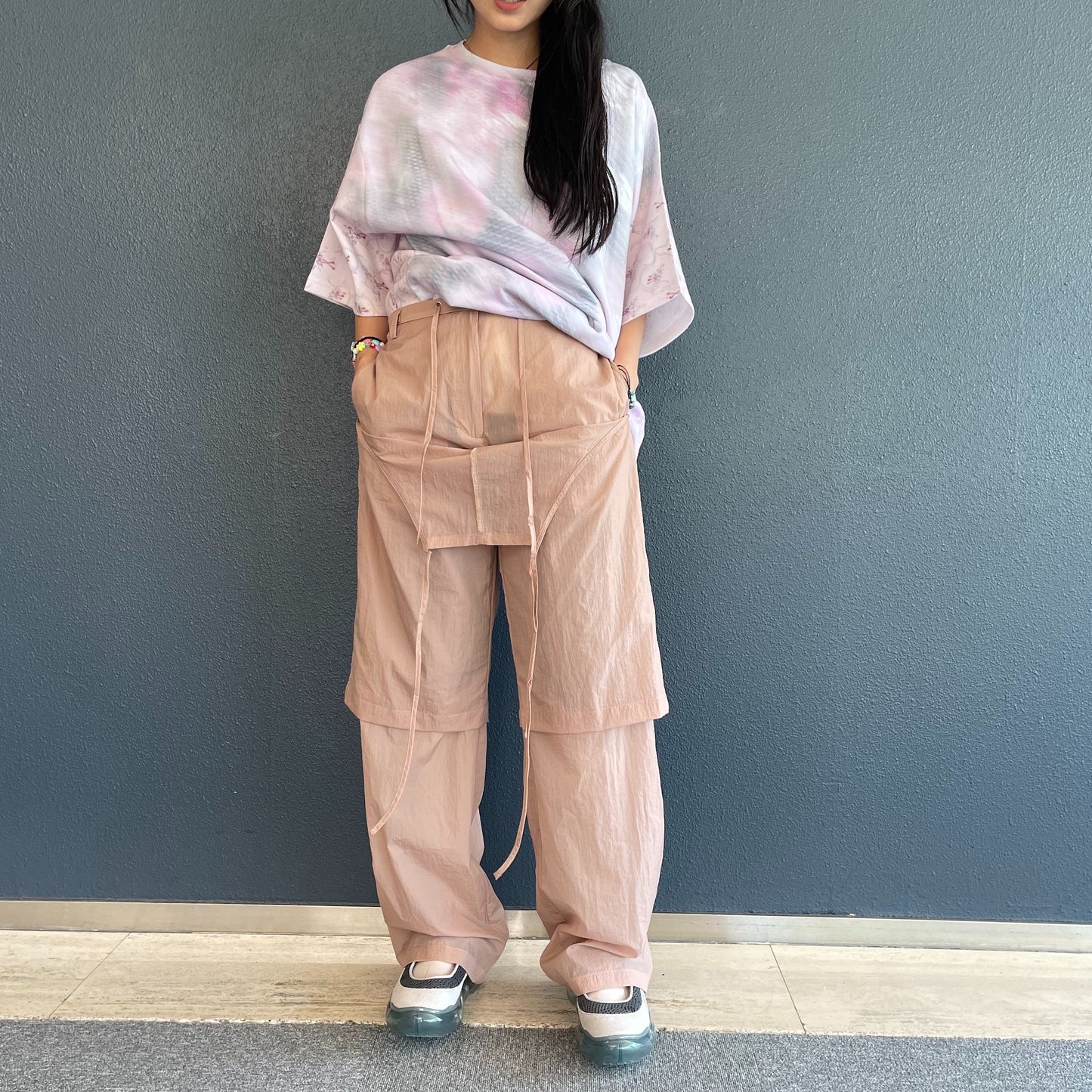 nylon flip layered pants / pink beige / ナイロンフリップレイヤードパンツ