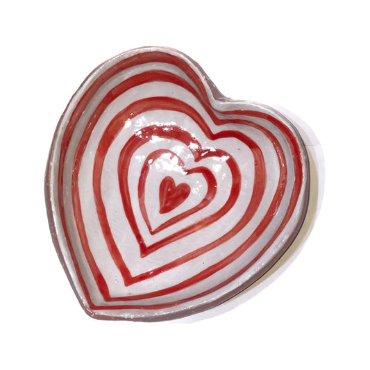 Red stripe heart dish / レッドストライプハートディッシュ / セラミック