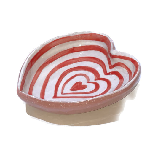 Red stripe heart dish / レッドストライプハートディッシュ / セラミック