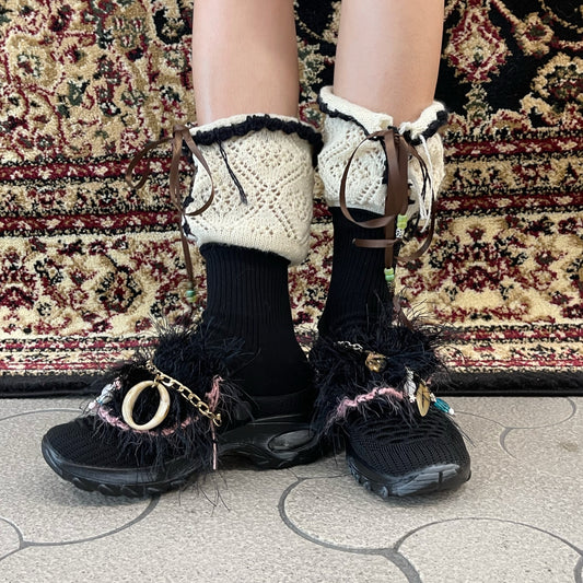 Lace knit short socks / Black / レースニットショートソックス