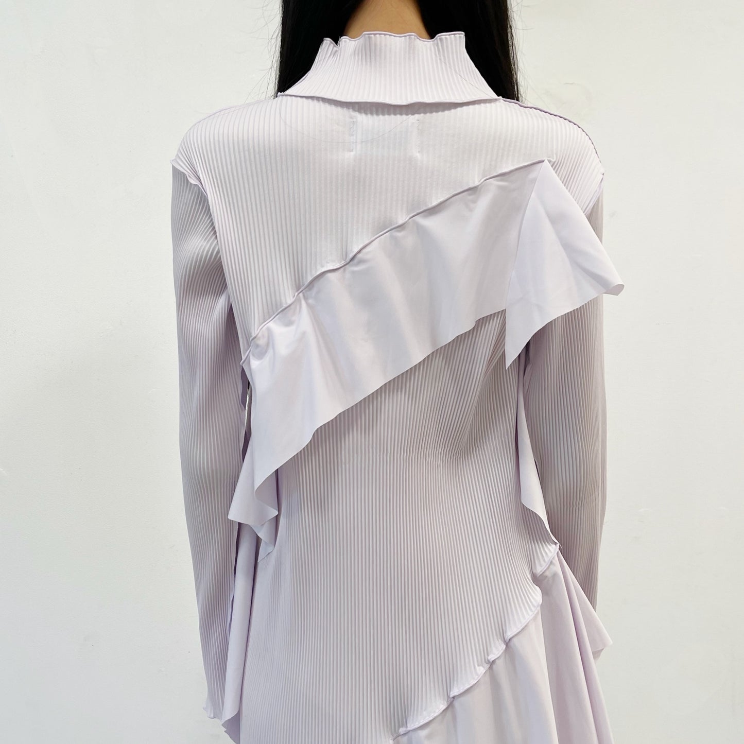 Todo wave long sleevedress Highneck type / Lilac / プリーツ