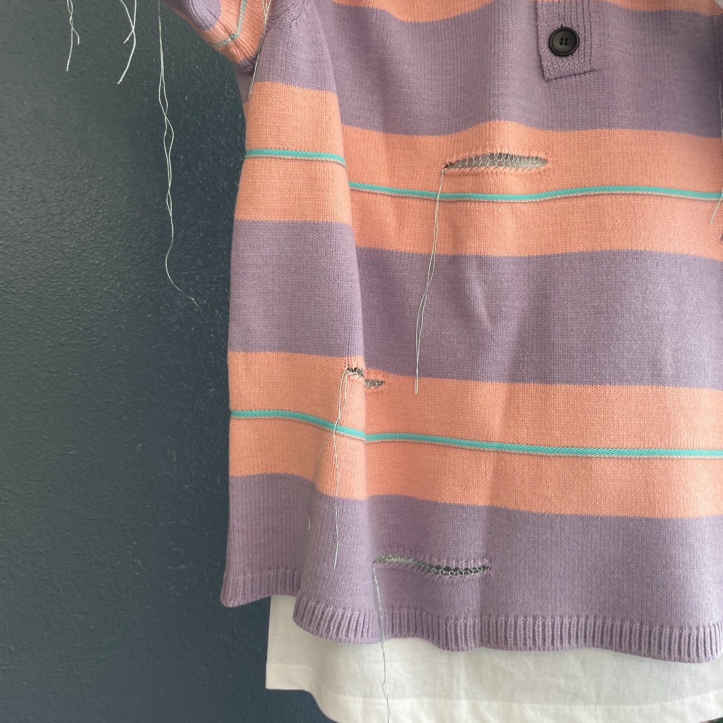 OVERSIZD BORDER POLO KNIT COLLAB WITH rurumu: / PINK × LAVENDER / ボーダーニットポロ