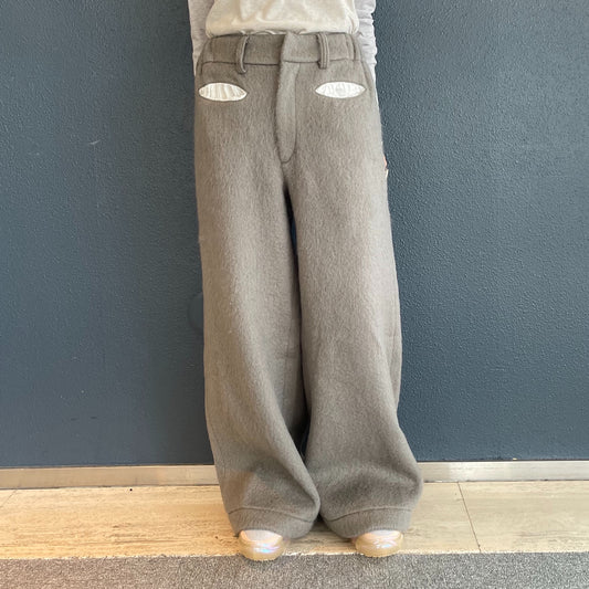 hairy wool maxi pants / beige / ウールマキシパンツ