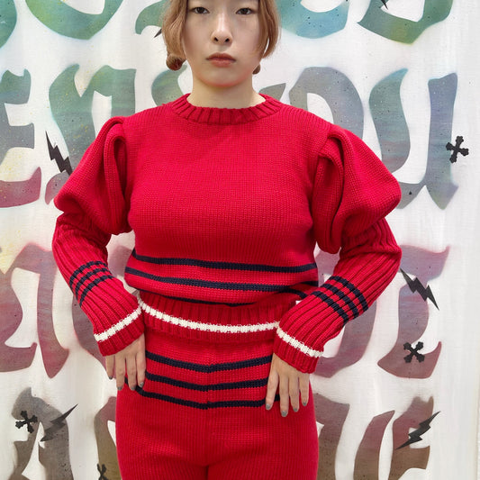 Cheerleader knit tops / RED / パフスリーブニットトップス