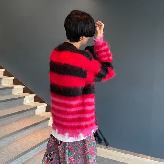 MOHAIR BORDER KNIT / BLACK × RED × PINK / モヘアボーダーニット