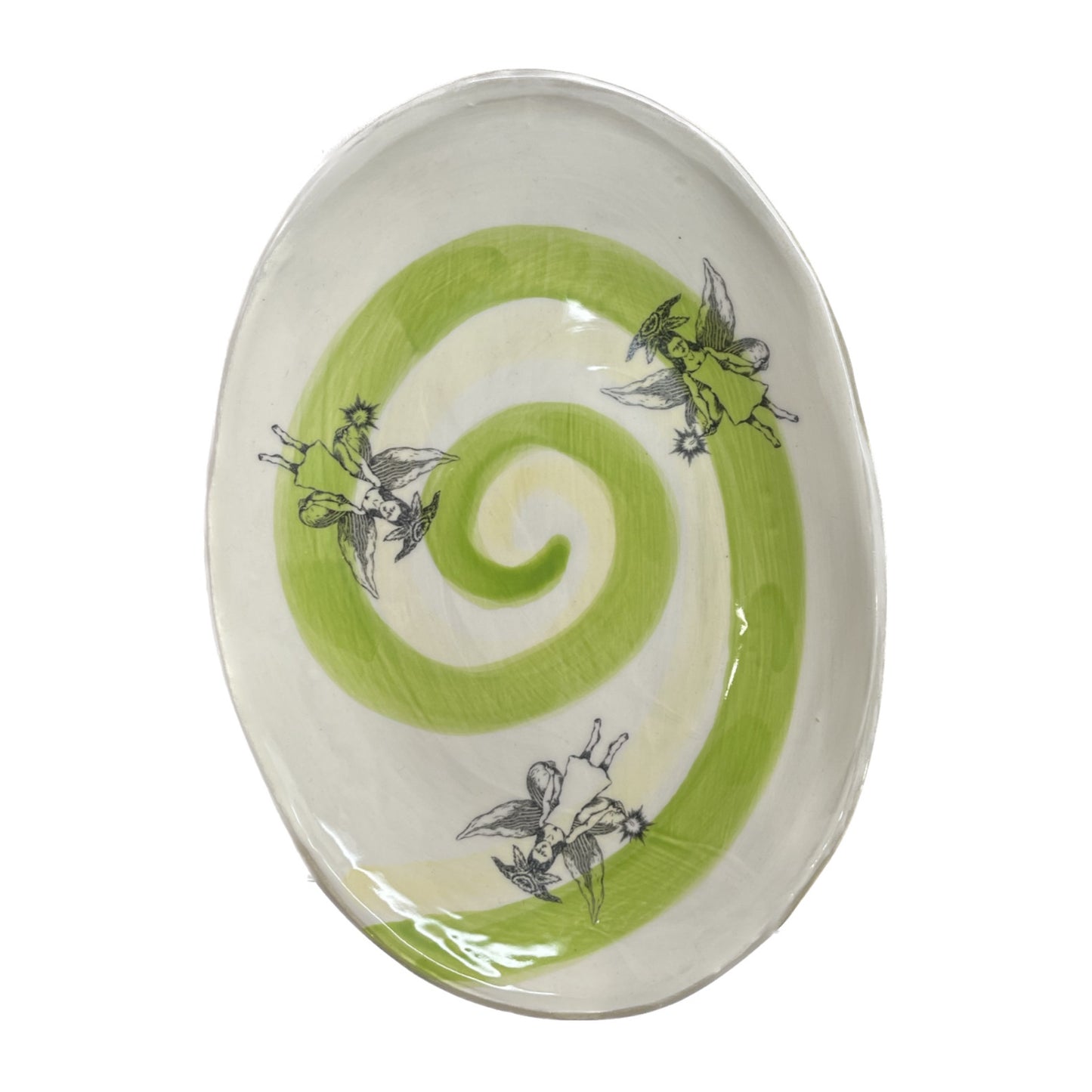 Green swirling egg dish / Green / セラミック