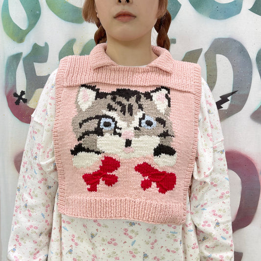 Preps cat knit tops / PINK / ショートニットトップス