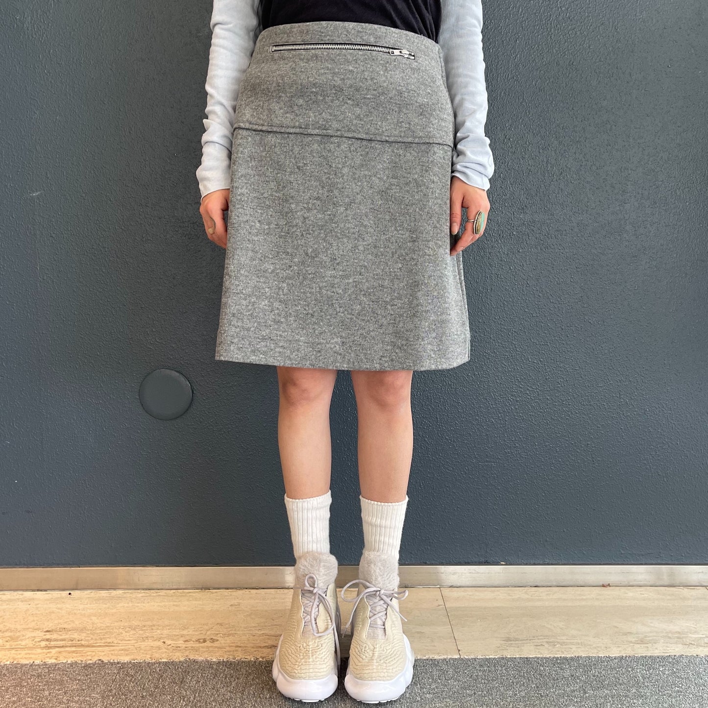 wool pocket midi skirt / grey / ウールポケットミディスカート