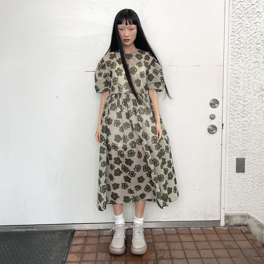 See-through flower dress / Olive / シースルーフラワードレス