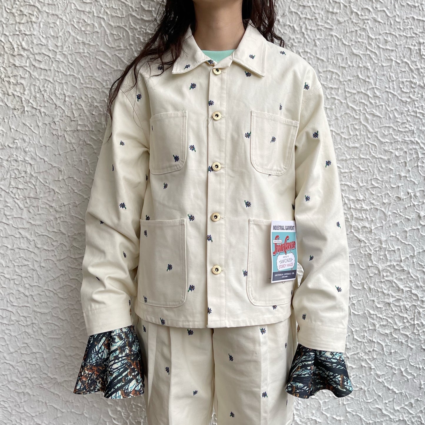 FLOWER EMBROIDERY COVERALL feat.UNIVERSALOVERALL / IVORY