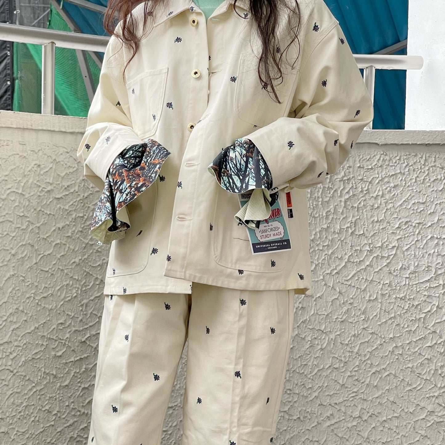 FLOWER EMBROIDERY COVERALL feat.UNIVERSALOVERALL / IVORY