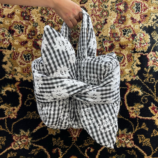 Ribbon hand bag / Black x White / リボンハンドバッグ