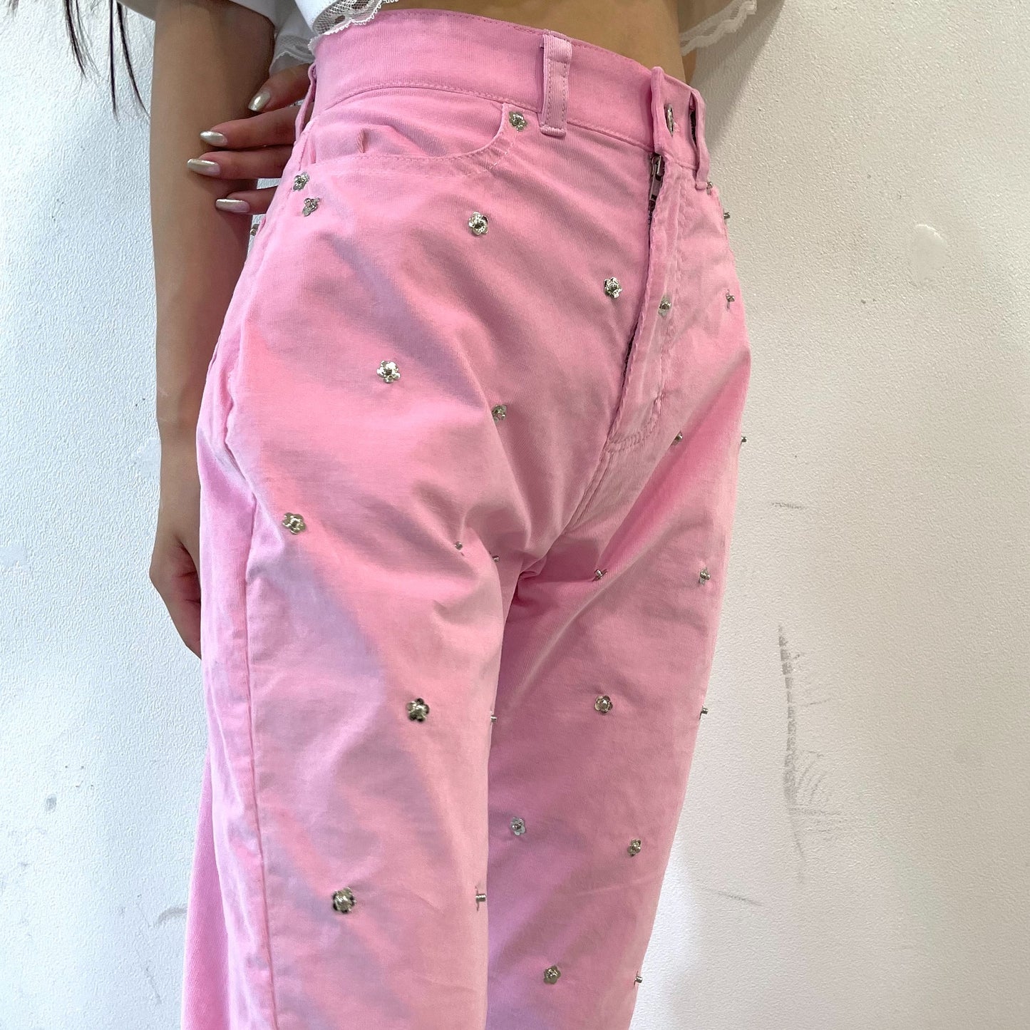 Rivet bell bottom pants / Pink / リベットベルボトムパンツ