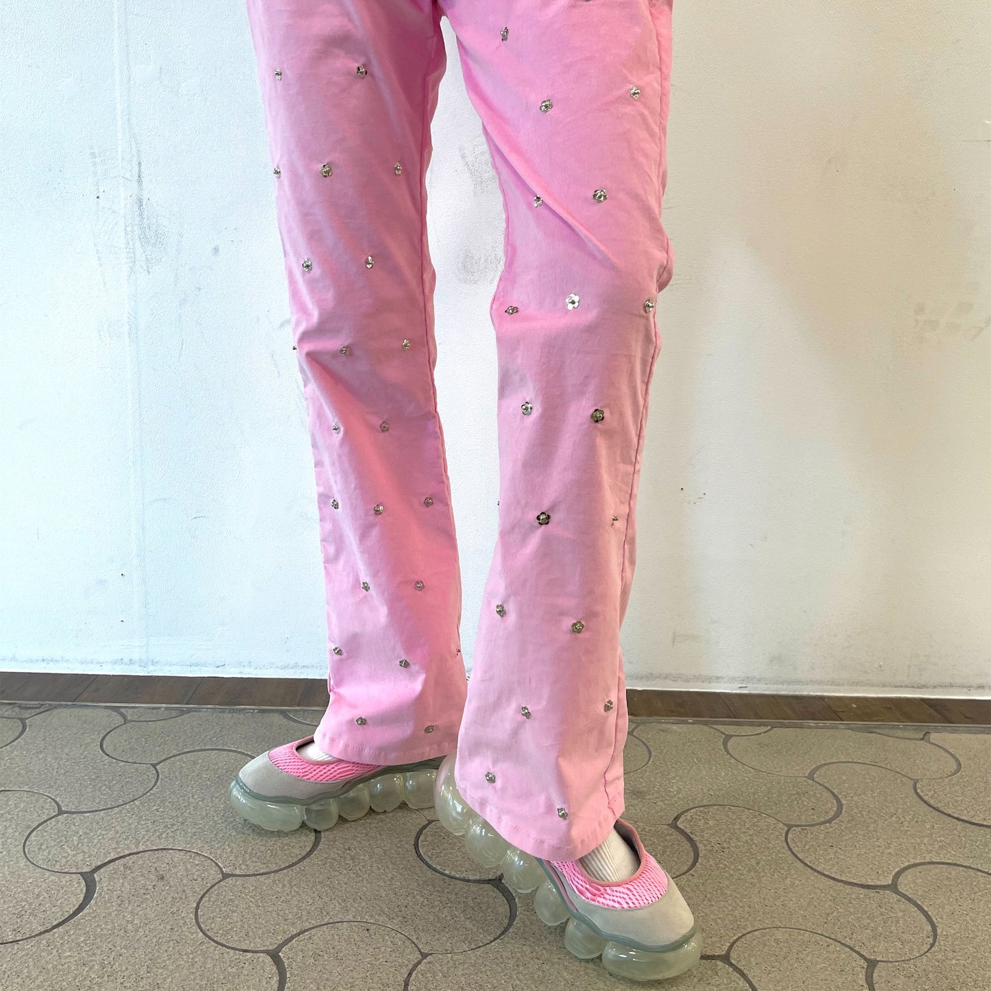 Rivet bell bottom pants / Pink / リベットベルボトムパンツ