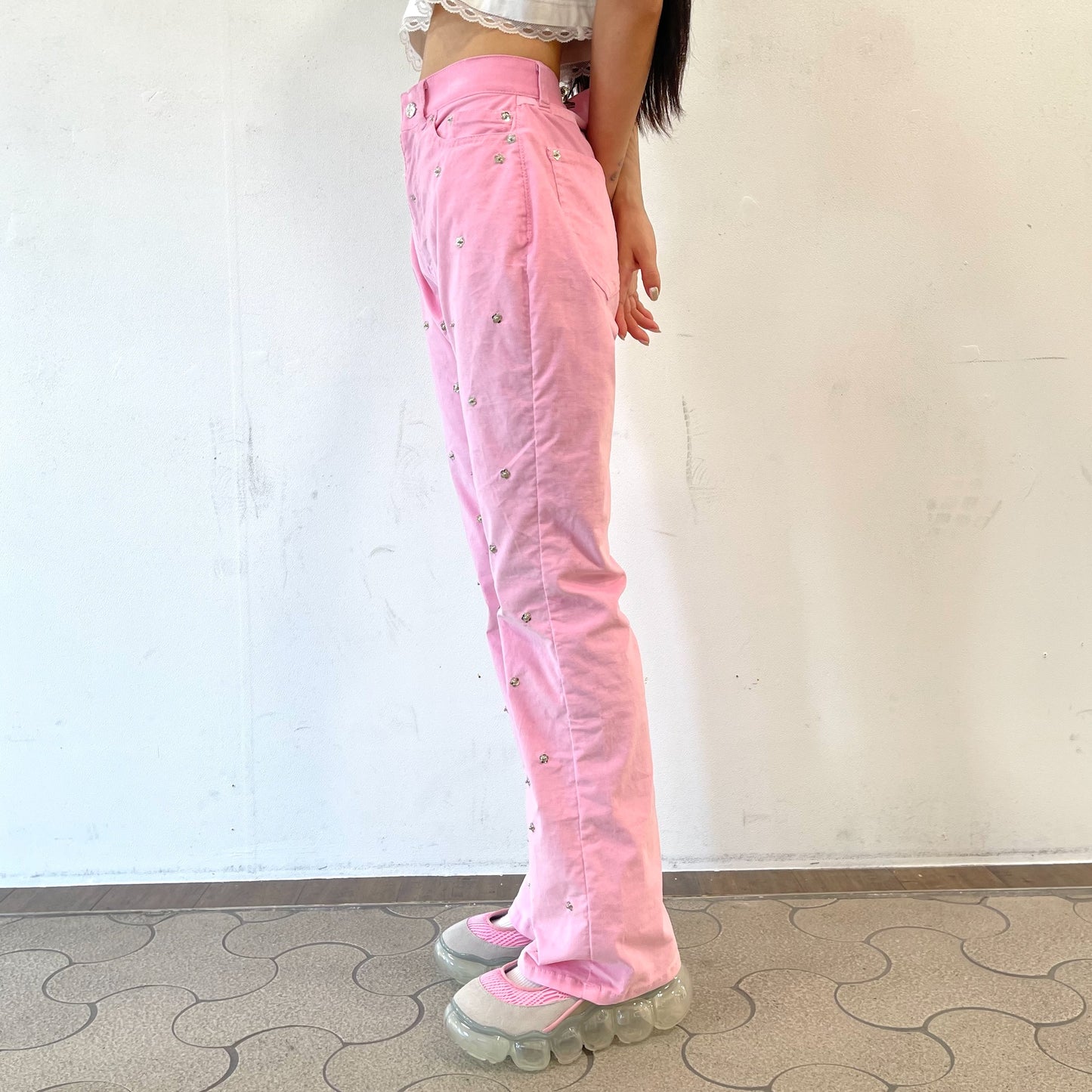 Rivet bell bottom pants / Pink / リベットベルボトムパンツ